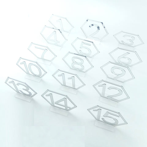 1-15 Hexagon Table Number Signs Acrylic Mirror Number Symbols for Wedding Party Decoration Silver ZopiStyle