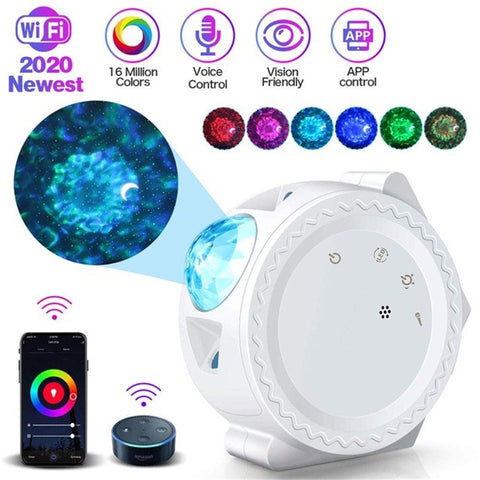 WiFi LED Night Light Projector Starry Projection Ocean Wave 6 Colors 360Degree Rotating Night Lamp white_With WiFi ZopiStyle