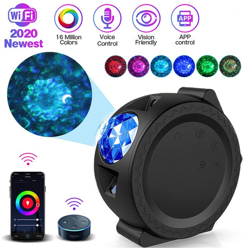 WiFi LED Night Light Projector Starry Projection Ocean Wave 6 Colors 360Degree Rotating Night Lamp black_With WiFi ZopiStyle