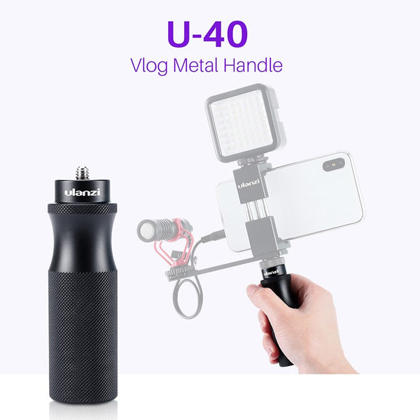 Ulanzi U-40 Vlog Handle Grip with 1/4 Cold Shoe Mount Adapter for Microphone LED Light Vlogging Kit Live Audio Video Grip black ZopiStyle