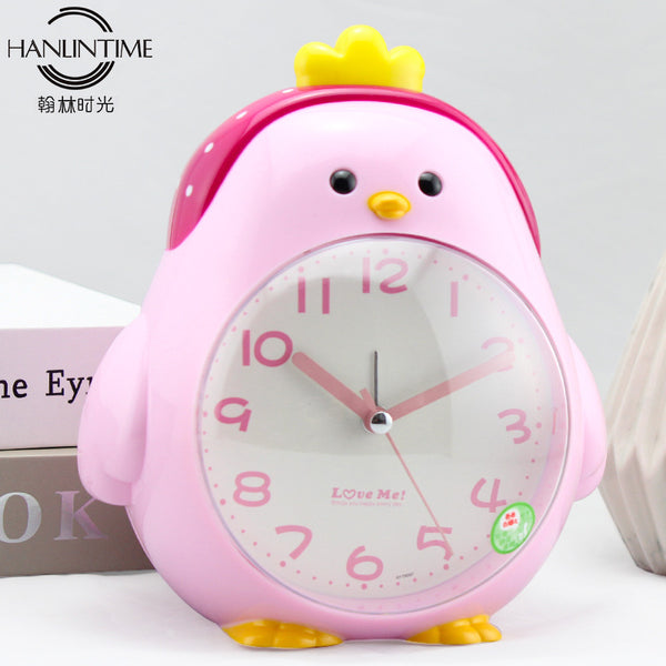 Cartoon Chicken Shape Mute Movement Alarm Clock with Night Light for Student Kids Bedroom Beige ZopiStyle