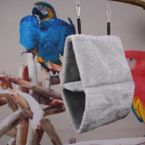 Double Layer Plush Nest Parrot Bird Hammock with Hanging Hook for Pet gray_18*12*26 ZopiStyle