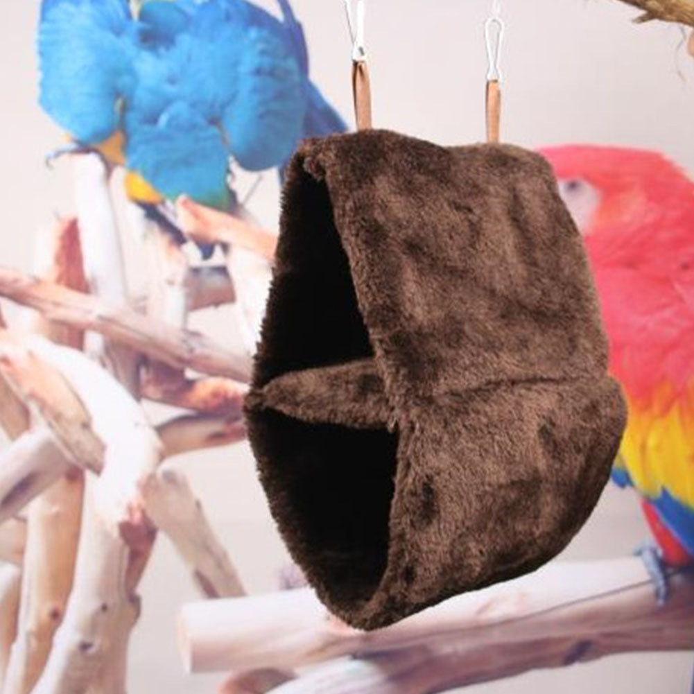 Double Layer Plush Nest Parrot Bird Hammock with Hanging Hook for Pet coffee_18*12*26 ZopiStyle