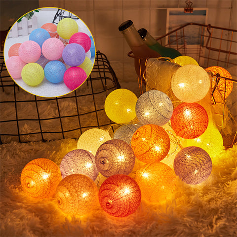 2m 10 Lamp Led Light  String 6cm Diameter Cotton Ball Lights Interior Outdoor Decoration Night Lights For Children Room Party Wedding Garden Colorful ZopiStyle