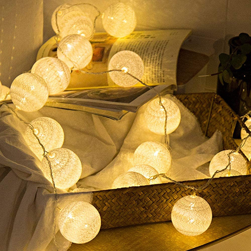 2m 10 Lamp Led Light  String 6cm Diameter Cotton Ball Lights Interior Outdoor Decoration Night Lights For Children Room Party Wedding Garden Colorful ZopiStyle