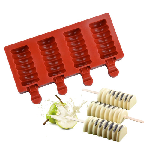 4 Cavity Silicone Mold for DIY Ice Cream Popsicle Kitchen Tool Red-brown ZopiStyle