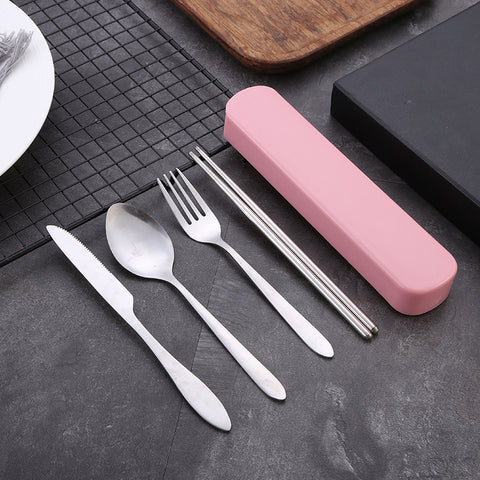 4 Pcs/set Stainless Steel Cutlery Household Cutter Fork Chopsticks Spoon For Restaurant Red box ZopiStyle