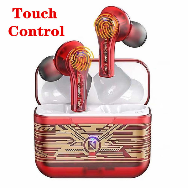 Professional Bluetooth-compatible  5.0  Earphones Low Latency Touch Control Chicken-eating Game Transparent Wireless Headset Sport Earbuds Transparent red ZopiStyle