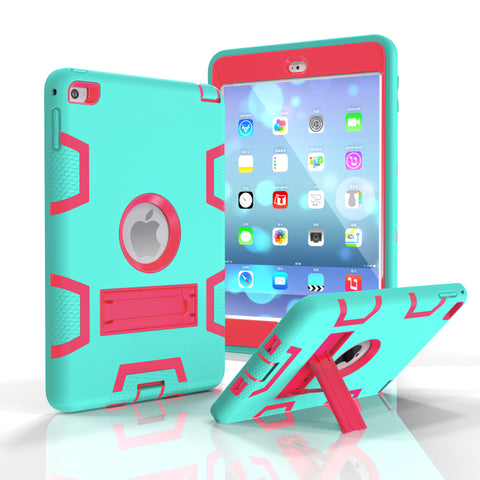 For IPAD MINI 4 PC+ Silicone Hit Color Armor Case Tri-proof Shockproof Dustproof Anti-fall Protective Cover  Mint green + rose red ZopiStyle