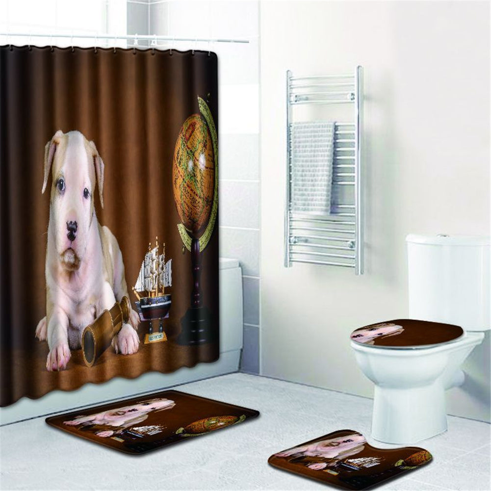 4  Pcs Non-slip Rug Toilet  Lid  Cover Bath  Mat Waterproof Bath  Curtain w180623-d040_50*80cm ZopiStyle