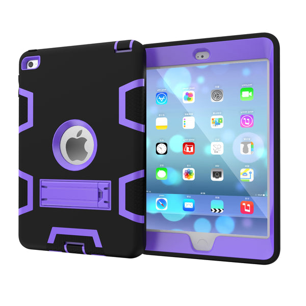 For IPAD MINI 4 PC+ Silicone Hit Color Armor Case Tri-proof Shockproof Dustproof Anti-fall Protective Cover  Black + purple ZopiStyle