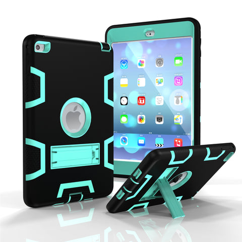 For IPAD MINI 4 PC+ Silicone Hit Color Armor Case Tri-proof Shockproof Dustproof Anti-fall Protective Cover  Black + mint green ZopiStyle