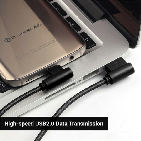 Braid USB Nylon Charging Cable L Shape Line for Type-c Android Xiaomi micro (black) ZopiStyle