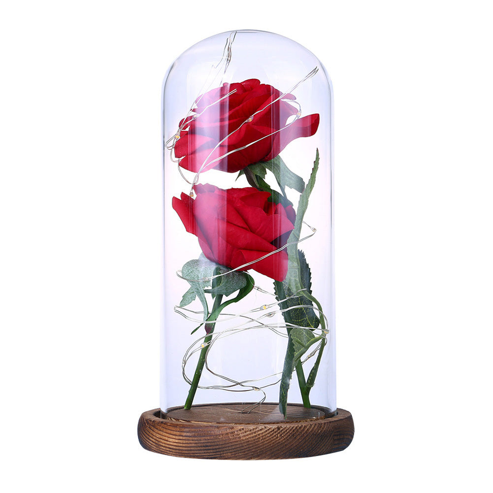 Romantic Simulate Rose Shape Night Light with Glass Shade for Home Valentine Tabletop Decor Brown base ZopiStyle
