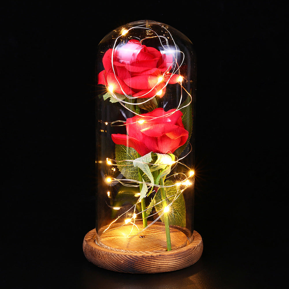 Romantic Simulate Rose Shape Night Light with Glass Shade for Home Valentine Tabletop Decor Brown base ZopiStyle