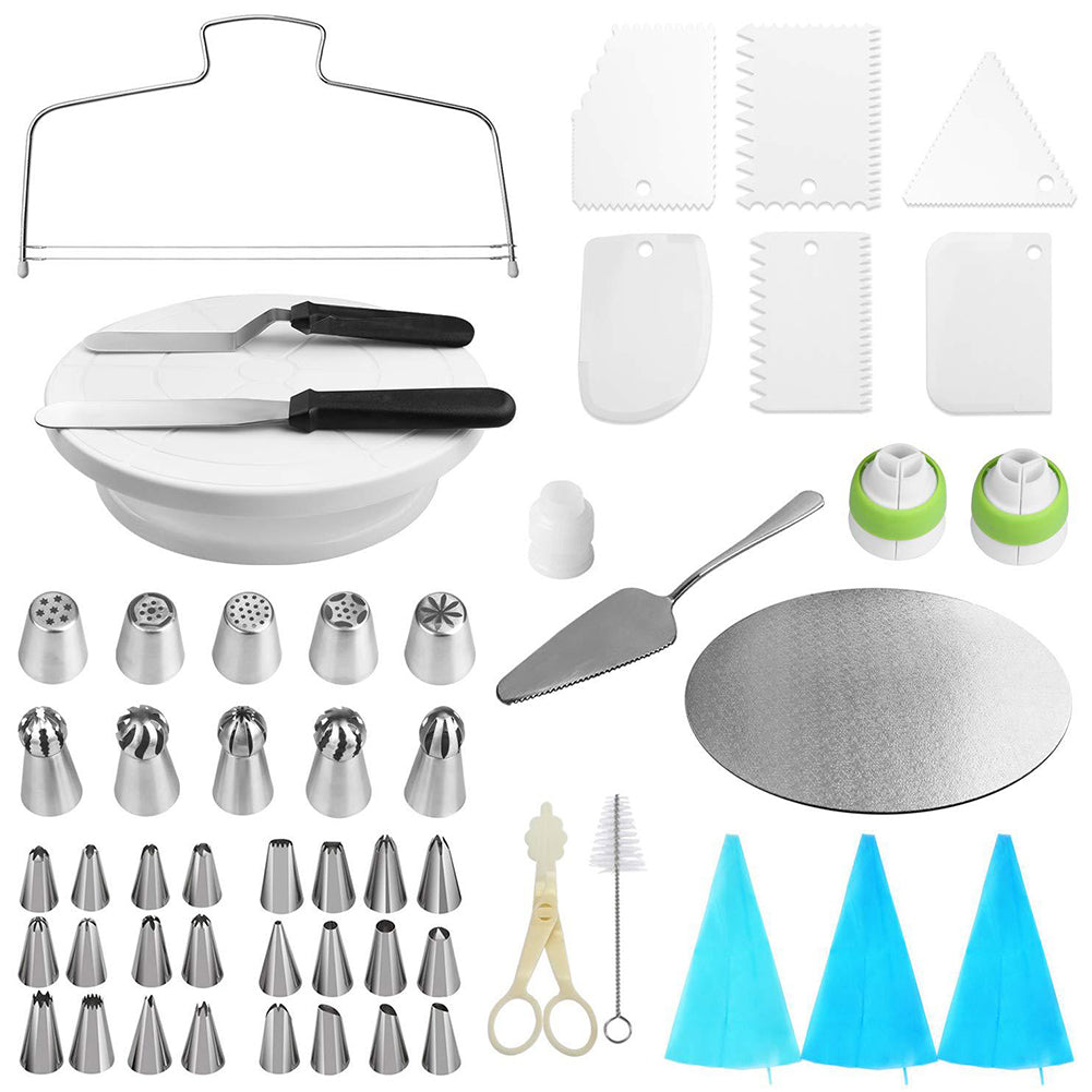 54Pcs/Pack No Skid Proof Cake Turntable Baking Pastry Supplies Plastic Cake Decorating Kit 54Pcs/Pack Turntable Tool ZopiStyle