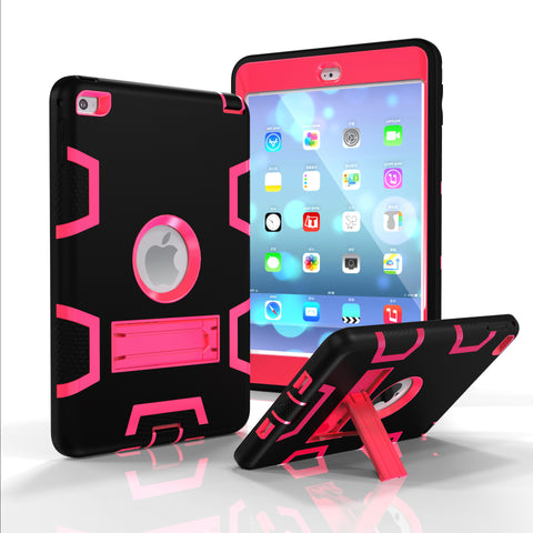 For IPAD MINI 4 PC+ Silicone Hit Color Armor Case Tri-proof Shockproof Dustproof Anti-fall Protective Cover  Black + rose red ZopiStyle