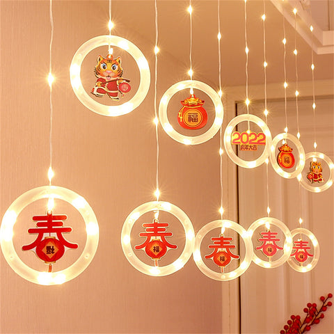 2022 Spring Festival Decoration Light  String New Year Window Curtain Wishing Ring Lamp Bedroom Terrace Corridor Decoration ZopiStyle
