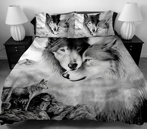 3D Double Wolf Printing Theme Bed Set ZopiStyle
