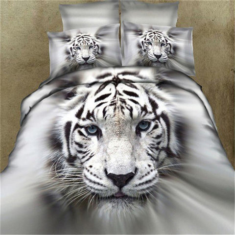 3D Cool Tiger Head Printing Theme Bed Set Quilt Cover Pillowcases Housewarming Gift Decoration 3pcs/4pcs Tiger head white ZopiStyle