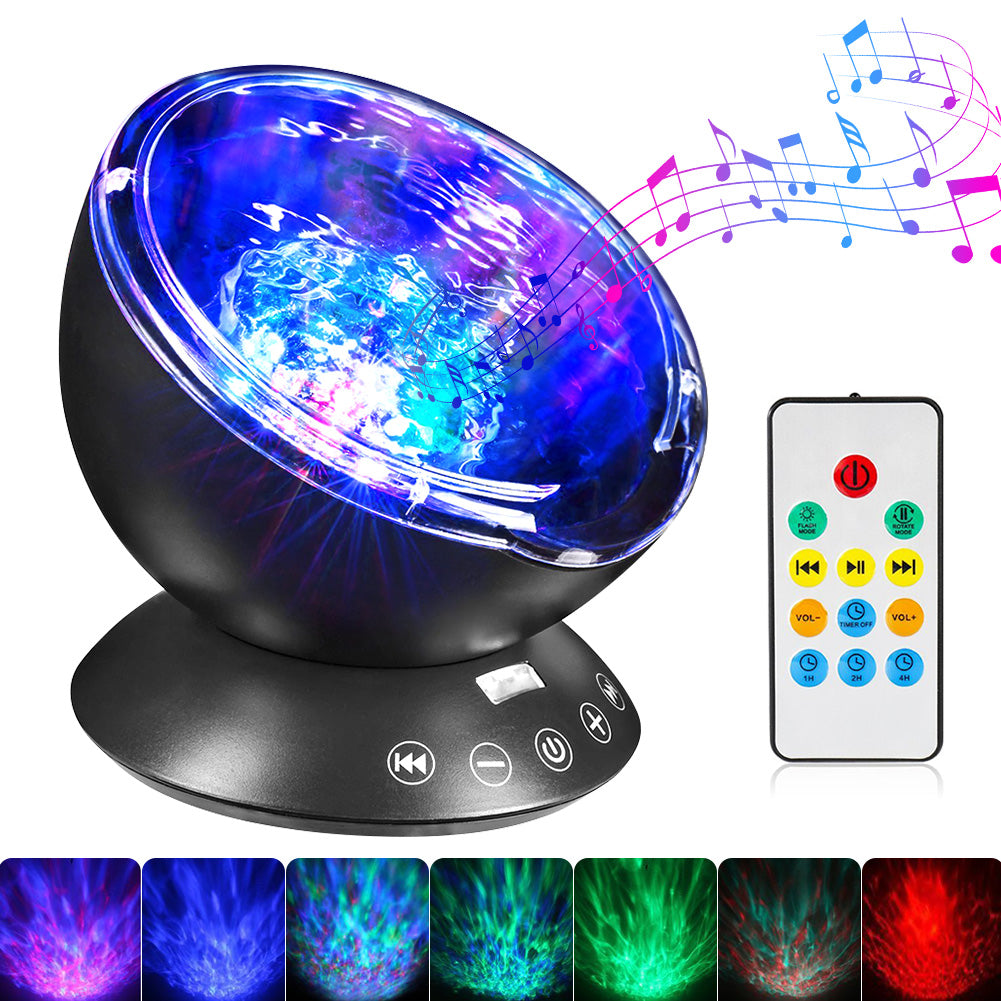 Ocean Wave Projector LED Night Light with Music Player Remote Control Lamp RGB_black ZopiStyle