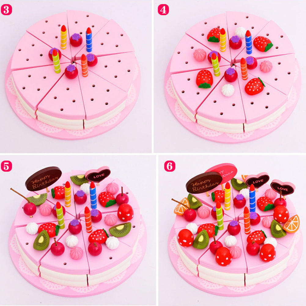 Double-layer Wooden Cake Fruit Candle Cutting Self-Sticking Children Play House DIY Toy Gift ZopiStyle
