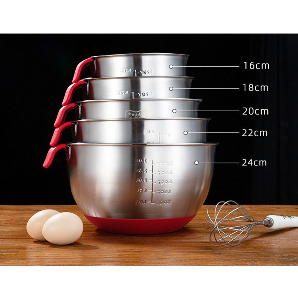 Stainless Steel Bowl with Handle for Beat Eggs Stir Fruit Salad Nonslip Silicone Bottom Bowl red ZopiStyle