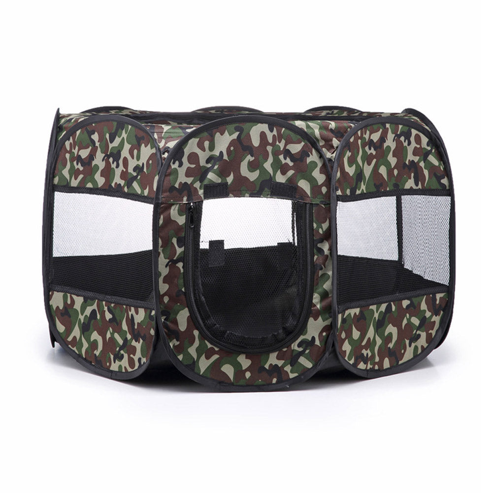 Collapsible Pet Octagonal Tent Pet Octagonal Fence Oxford Cloth Pet Octagonal Cage Cat Dog Cage Pet   Green camouflage_S ZopiStyle