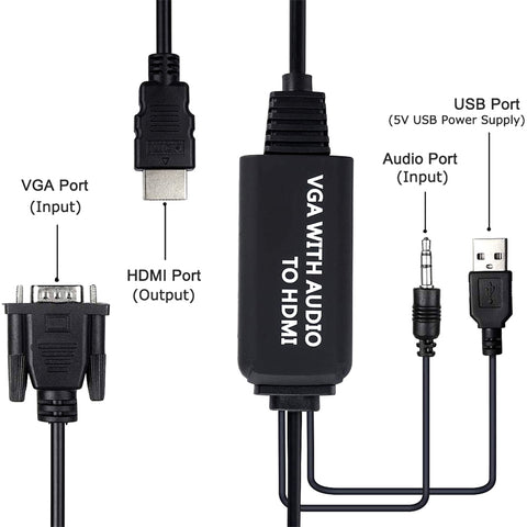 Connector  Cable VGA To Hdmi-compatible Converter One-way With Audio 1.5m Black ZopiStyle