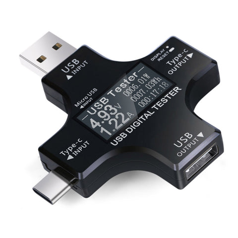 Digital Voltmete Type-C/USB Tester Measuring Voltage Current Smart Amperemeter Ammeter Detector Overcurrent Protection Safety Charger Indicator black ZopiStyle
