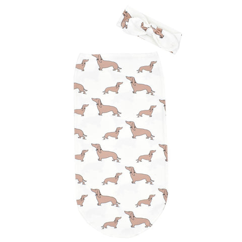 2 Pcs/set Baby Sleeping Bag  Cocoon-shape Anti-startle Anti-kick Sleeping Bag + Headband dachshund ZopiStyle