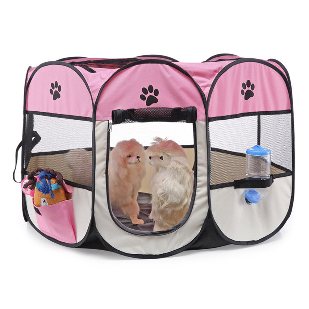Collapsible Pet Octagonal Tent Pet Octagonal Fence Oxford Cloth Pet Octagonal Cage Cat Dog Cage Pet   Pink white_S ZopiStyle