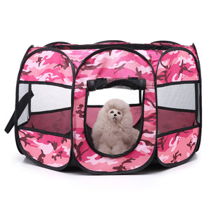 Collapsible Pet Octagonal Tent Pet Octagonal Fence Oxford Cloth Pet Octagonal Cage Cat Dog Cage Pet   Pink camouflage_S ZopiStyle