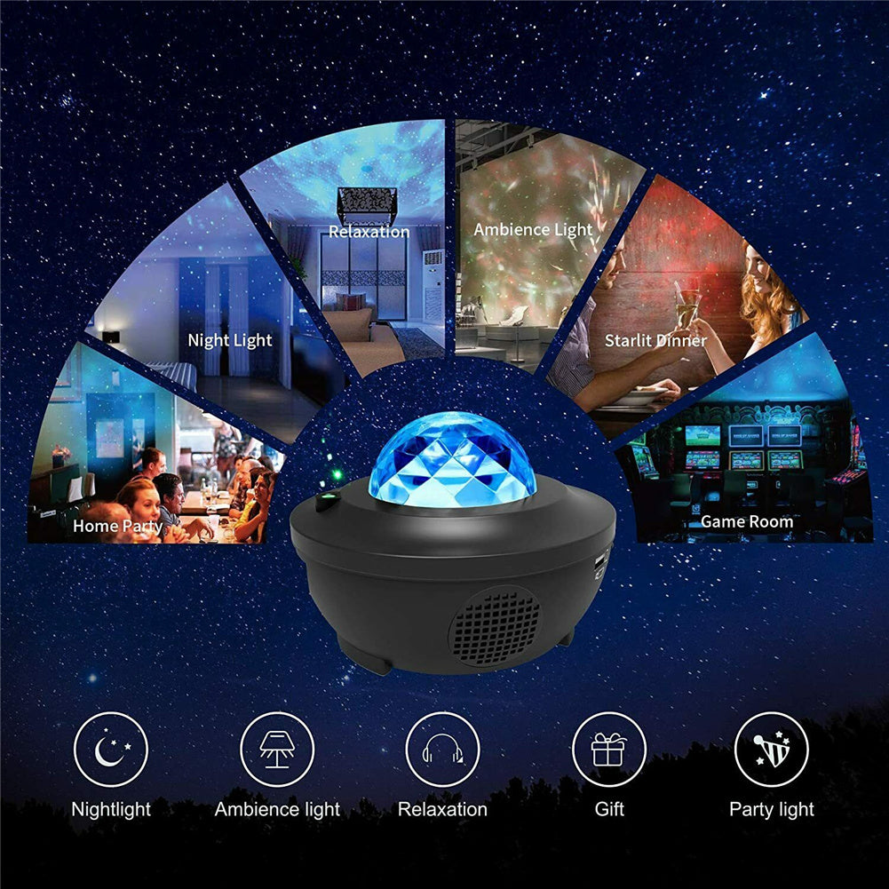 Intelligent Full Color Water Pattern Projection  Light Rotatable Bluetooth-compatible Speaker Atmosphere Lamp For Party Kids Room Decor Full color model - black ZopiStyle
