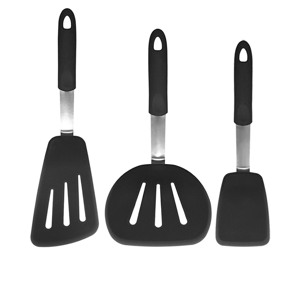 Kitchen Heat-resistant Silicone Non-stick Cooking Spoon Spatula Utensils Dinnerware Set Cooking Tools Large round shovel + oblique shovel + middle shovel ZopiStyle