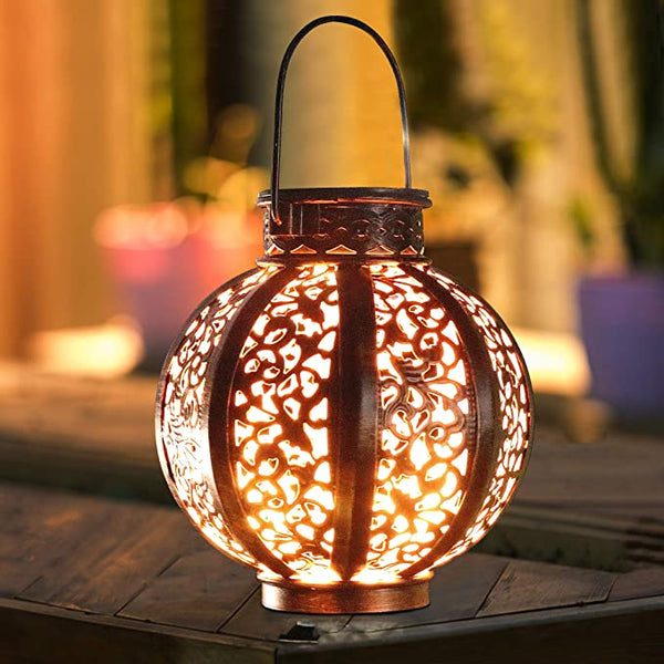 LED Hanging Solar Lanterns with Handle Outdoor Garden Lights Decoration Bronze ZopiStyle