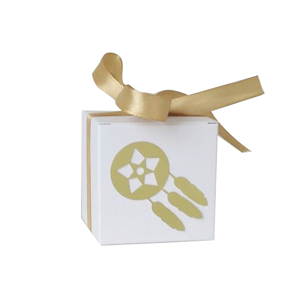 50pcs White Kraft Paper Candy Box Square Container for Wedding Party 5.5*5.5cm Gold wind chimes ZopiStyle