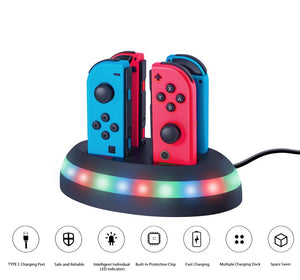 4-in-1 Controller Charger Station Fast Charging Dock Stand with LED Light for Nintendo Switch Joy-con black ZopiStyle