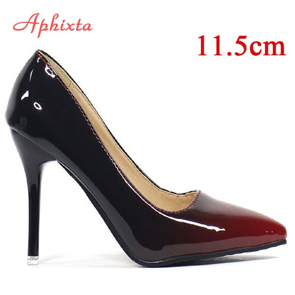 Aphixta Pointed Toe Women Thin Heel Shoes 10cm Heels Pointed Toe Patent Leather Wedding Party Shoes Woman Big Size 48 ZopiStyle
