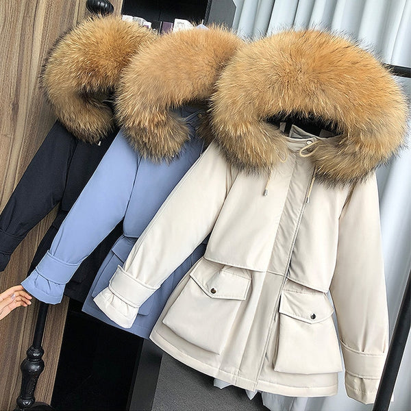 Large Natural Raccoon Fox Fur Hooded Winter Down Coat Women 90% White Duck Down Jacket Thick Warm Parkas Female Outerwear ZopiStyle