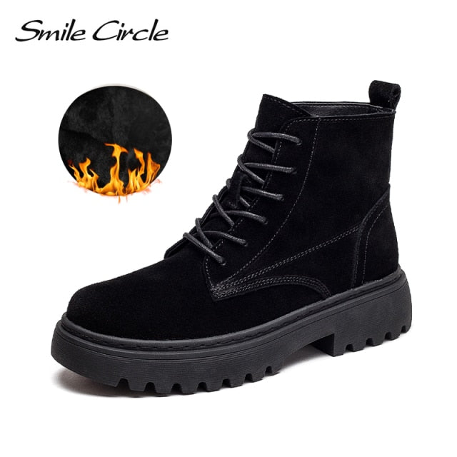 Smile Circle Ankle Boots Suede Leather women Flat platform Short Boots Ladies shoes fashion Autumn winter boots ZopiStyle