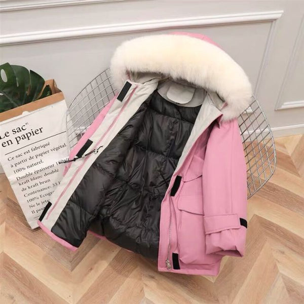 Large Natural Raccoon Fox Fur Hooded Winter Down Coat Women 90% White Duck Down Jacket Thick Warm Parkas Female Outerwear ZopiStyle