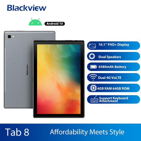 Blackview  Dual 4G VoLTE Tablet Phone 2in1 Tablet Smartphone Octa Core 10.1 Inch 4GM+64GM Android 10.0 6580mAh Face Unlock Tab 8 ZopiStyle