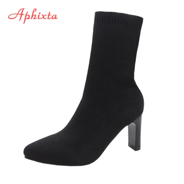 Aphixta Metal Blade Heels Socks Boots Women Stretch Fabric Elastic Stilettos Heel Pointed Toe Ankle Boots Shoes Woman Boats ZopiStyle