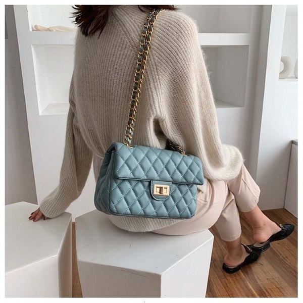 Fashion New Plaid Chain Crossbody Bags Women Messenger Bag Female Lock Cross Body Shoulder Bag PU Leather Small Square Flap Bag ZopiStyle