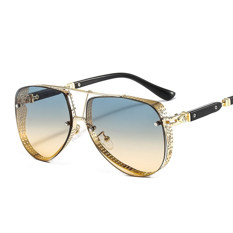 2021 New Hollow Pattern Oval Sunglasses Men Women Luxury Trend Brand Designer Metal Alloy Frame Gradients Lens conspicuous Pilot ZopiStyle