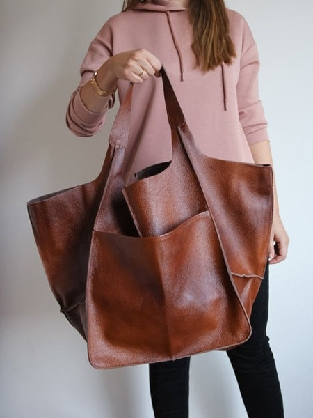 Casual Soft Large Capacity Tote Women Handbags Designer Aged Metal Look Luxury Pu Leather Shoulder Bag Retro Big Shopper Purses ZopiStyle