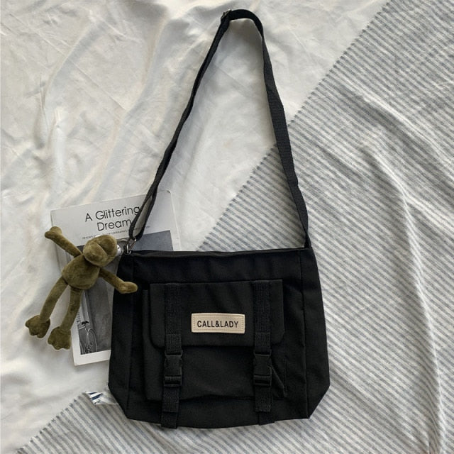 Fashion Classic Simple Messenger Bag Women&#39;s South Korea Chic Postman Bag Lady Student Nylon Waterproof Canvas Schoolbag ZopiStyle