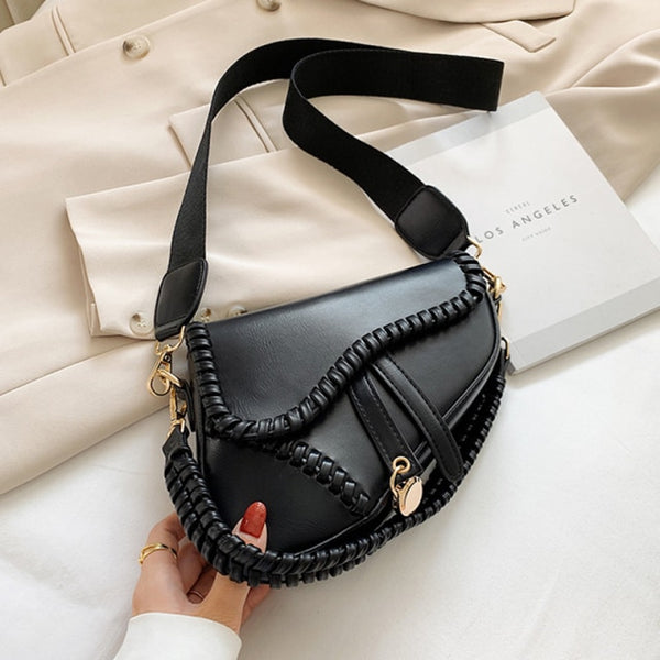 2021 New Fashion Saddle Women Bag One Shoulder Handle Trend Casual Hasp Zipper PU Material Polyester Inside Lock Ornament Bag ZopiStyle