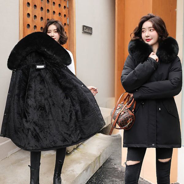 GRELLER 2021 New Fashion Long Winter Coat Women Clothing Wool Liner Hooded Parkas Slim With Fur Collar Warm Winter Jacket Women ZopiStyle